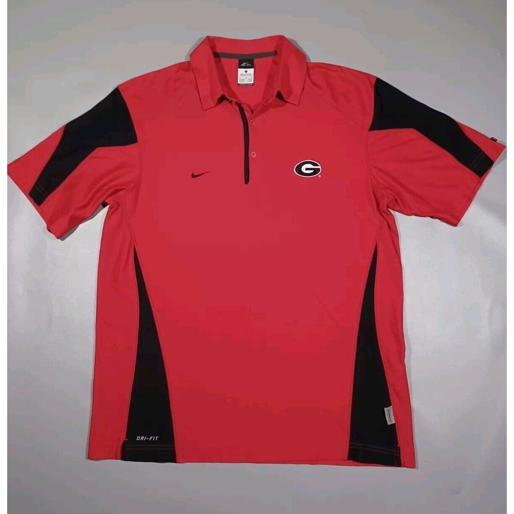 Nike Shirt Mens L Red Georgia Bulldogs Polo Short Sleeve DriFit Embroidered Logo